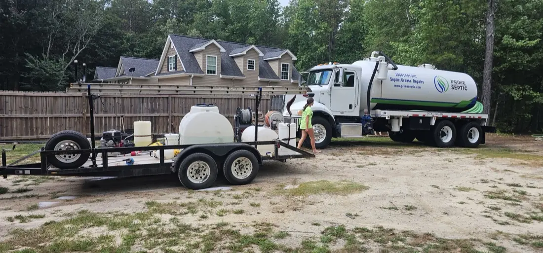 Washing a commercial septic truck for a local business